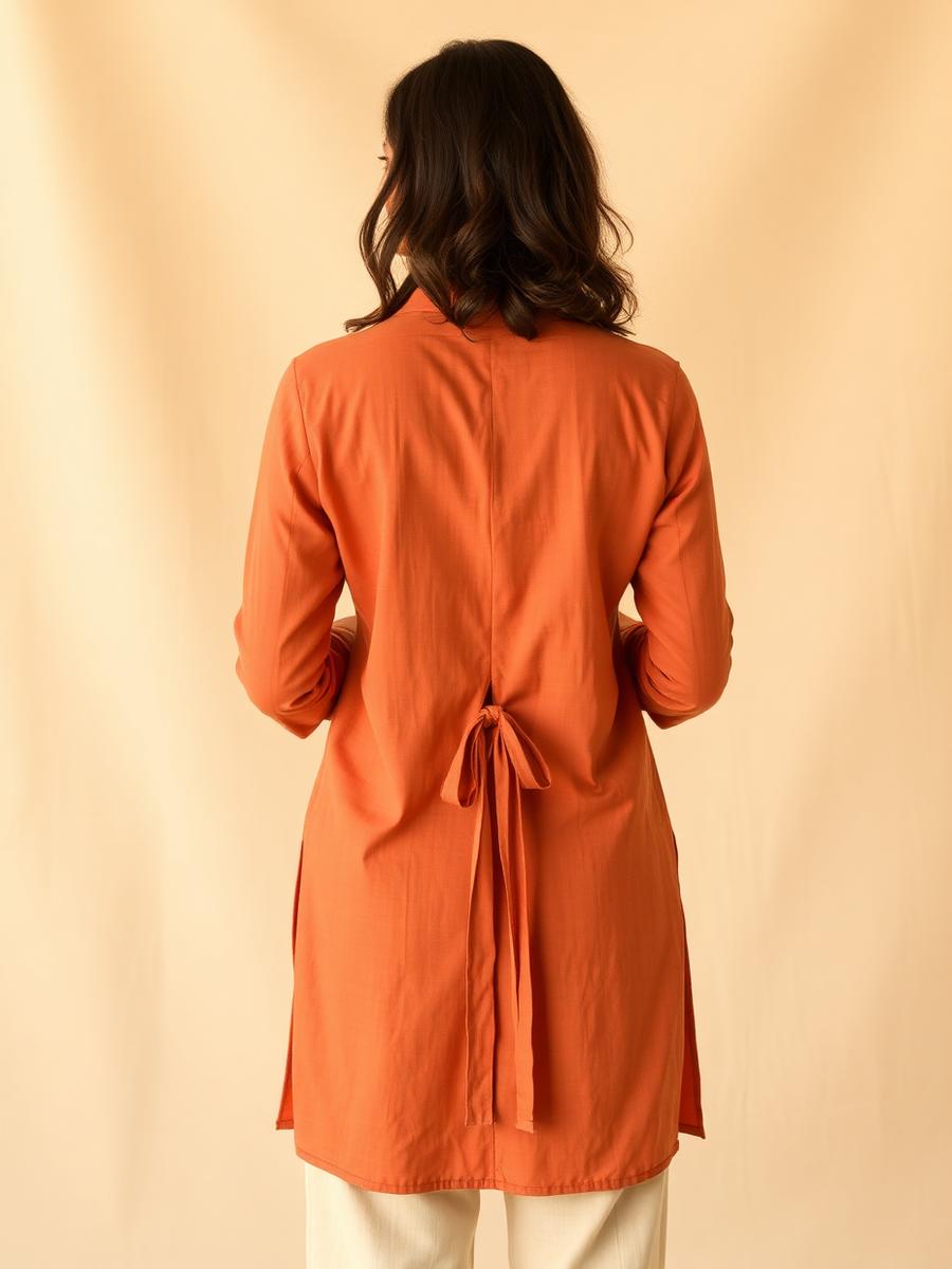 Terracotta short kurti — tie-back detail