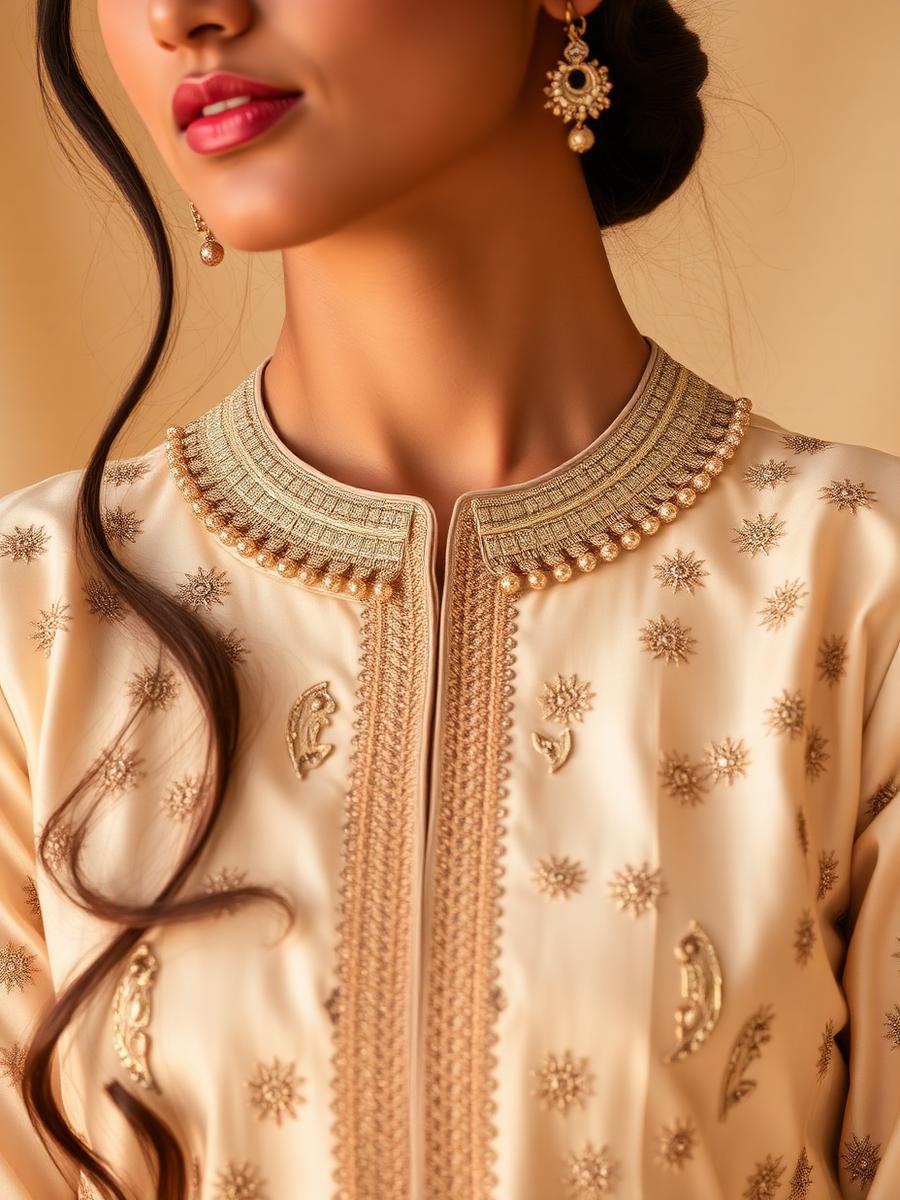 Champagne kurti — neckline detail